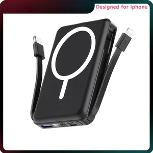 Podoru for MagSafe Travel Power Bank, 10000mAh Wireless Charger Portable Battery Pack Built-in USB-C &Lighting Cable for iPhone 17/16/15/14/13/12 Series