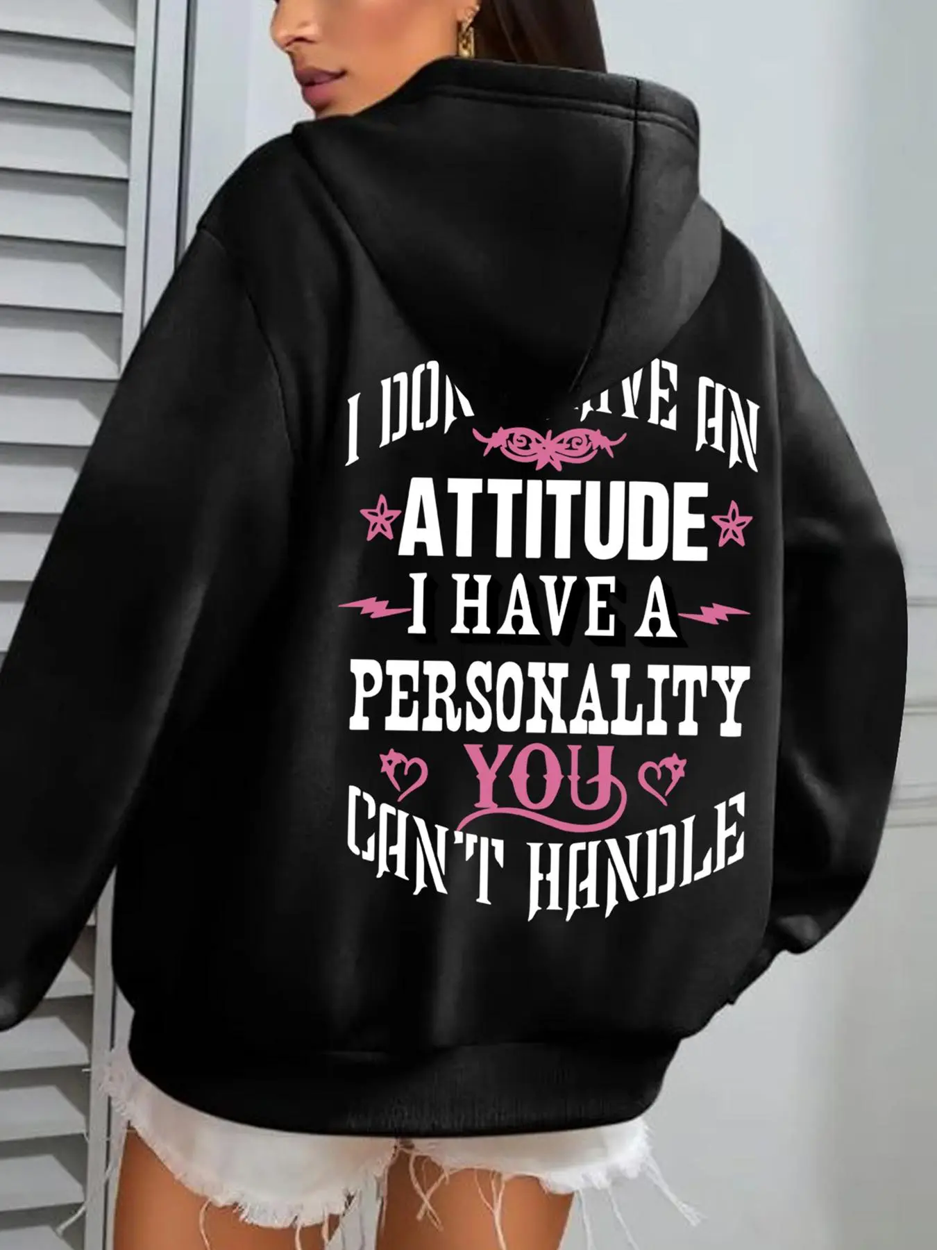 【Plus Size】 Letter Print Hoodie, Hooded Top, Graphic Hoodies, Casual Long Sleeve Hooded Sweatshirt for Fall & Winter, Women's Clothing for Daily Wear