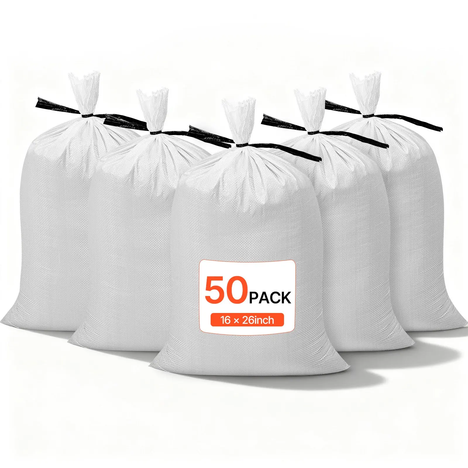 VEVOR Heavy-Duty Woven Polypropylene Sand Bags, 50 Empty 14"x26" Wide Opening Flood Control Bags with Tie Strings, 50 lbs Capacity, 1600 Hrs UV Resistant, Durable for Sand/Gravel Fill, Storm Protection, Disaster Preparedness, Easy To Fill