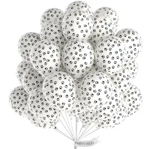 PartyWoo 50-Piece 12-Inch Round Matte White Rubber Dog Paw Print Latex Helium Balloons, Floatable, Ideal for Balloon Arch, Garland, Dog Theme Party Decorations (Includes Pump), Balloon Garland, Float