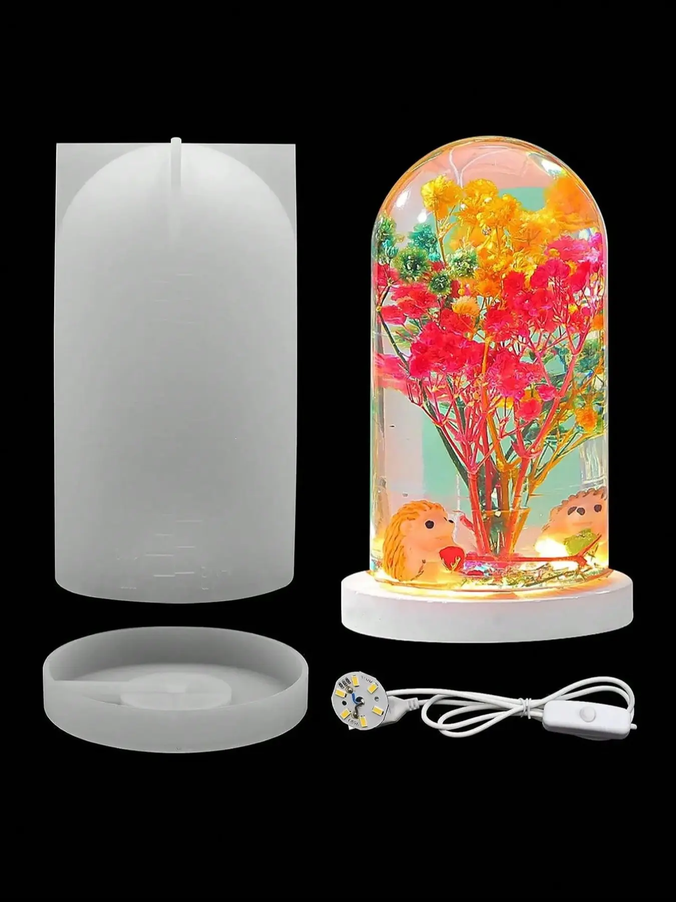 DIY Crystal Epoxy Resin Mold, Desktop Decoration, Dried Flower Specimen Mold, LED Night Light Decorative Ball Base Silicone, Led Lamp Beads, Led Home Decor