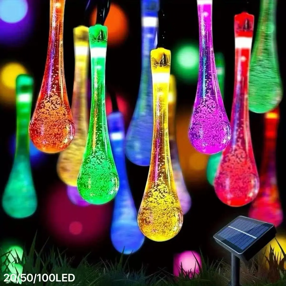 Solar Powered LED Water Drop String Lights, Waterproof Multi-Color Outdoor Decor, Christmas Garden Decoration, Patio Home Scene Lighting, Decorative Solar Lights