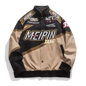 Retro Bomber Jacket Men Women Racing Embroidery Motorcycle Baseball Jackets Y2K Street Hip Hop Couple Loose Color Black Coat New