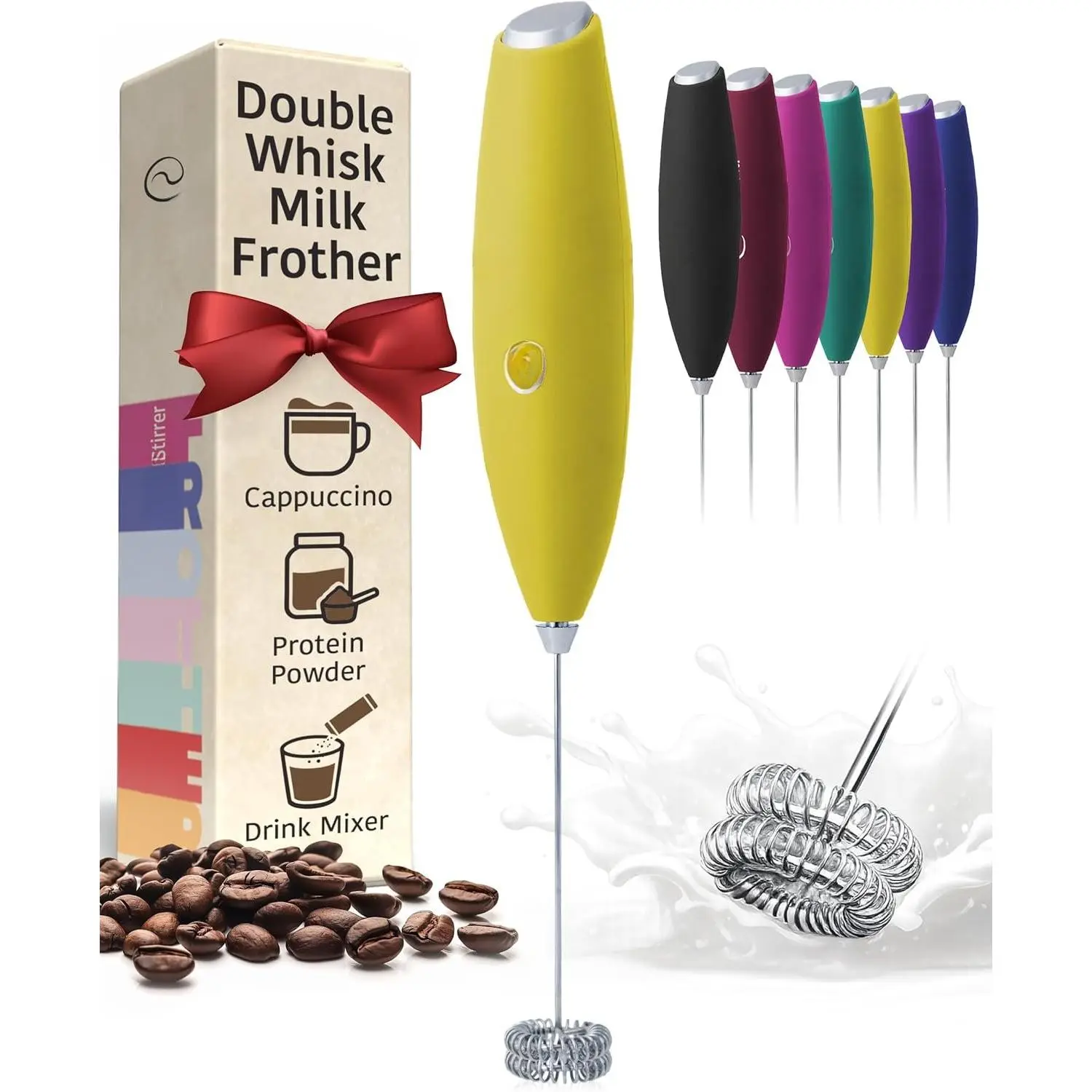 Milk Frother Wand - Easy to Use Handheld Electric Stirrer for  Drinks, Durable &  Coffee Whisk &  Mixer Wand, Hand Frother, Coffee Stirrers Electric (Yellow)