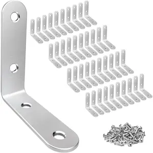 40 Pcs L Bracket Stainless Steel Corner Brace Sets 90 Degree Right Angle Shelf Brackets with Screws for Wood Furniture Chairs Table 50mm x 50mm Silver 2 Inch Hardware Essentials