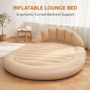 Ergonomic Travel Air Bed / Air Mattress with Backrest, Inflatable Lounge Sofa Bed, Portable Inflatable Sleeping Bed — Suitable for Guest Rooms, Dorms, Balconies, Camping, Beaches, Family Outings (Air Pump Included)