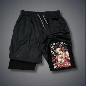 Demon Slayer Kamado Nezuko 80s 90s summer men shorts for men jorts outfit men graphic shorts Double-layer sports shorts Comfortable short shorts summer