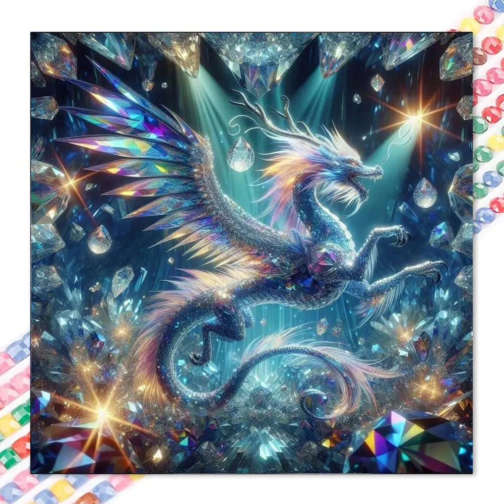 1 set of DIY diamond painting kit, 5D diamond art kit, DIY decoration dragon, rainbow, magic. Mosaic, diamond art, DIY art home décor. Handcraft
