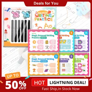 【Deals For You Days】TIMETOME Reusable Grooved Handwriting Workbook for Kids, Learning Materials, 6 Books–Early Elementary, Covers Math, Words, Drawing –Gift for Children Lettering Spiral Notebook school supplies，summer learning workbook