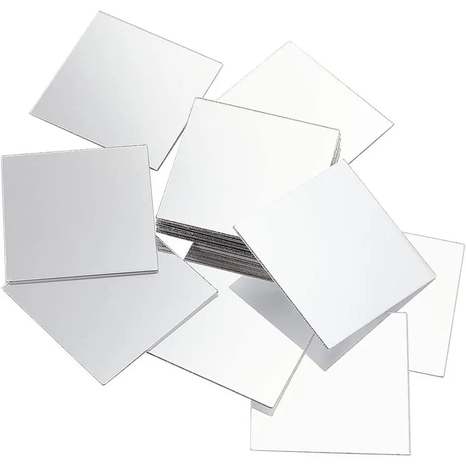 50 count 2 Inch Mini Mirror Tiles,  Square Mirror Adhesive Small Square Mirror Mosaic Tiles Craft Mirror Tiles for DIY Crafts  Wall Table Kitchen Bathroom Decoration