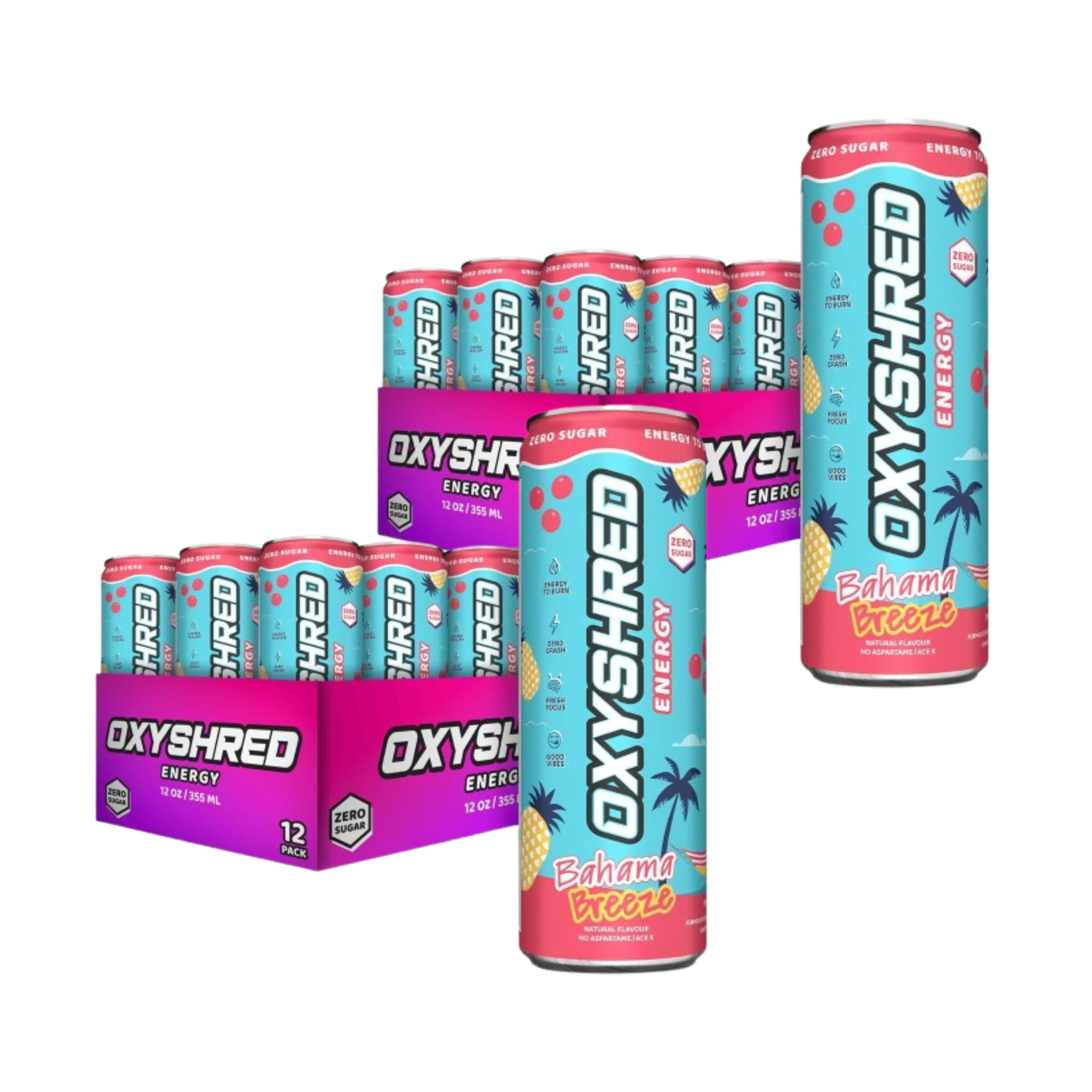 OxyShred Energy Drink Twin Pack | 24 Cans (2 x 12) 355ml | Zero Sugar RTD Energy | On-The-Go Energy & Focus | Best Value Stock-Up Bundle