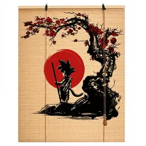 Kakar0t Bamboo Blinds – Japanese Art Window Shade, Anime Style Bamboo Roller Blind
