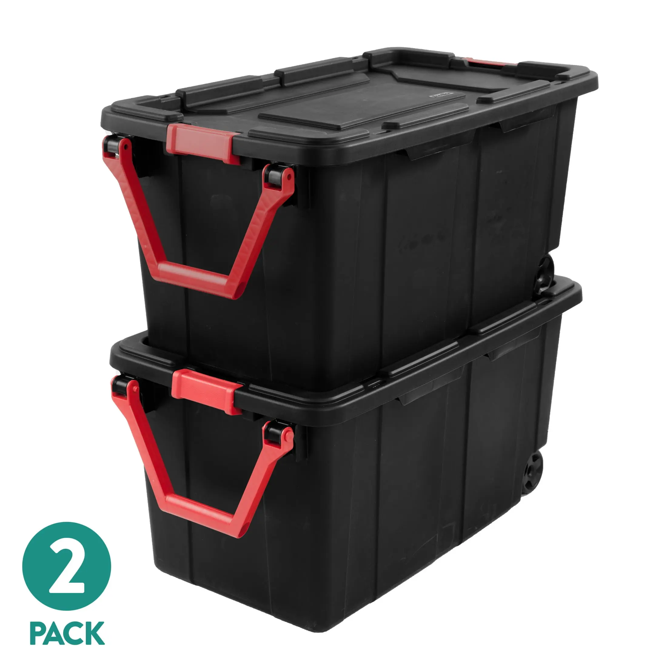 40 Gallon Wheeled Storage Bin, Extra-Large Durable Plastic Tote with Latching Lid & Pull Handle, For Garage Organization Moving & Seasonal Storage, Heavy Duty Rolling Storage Container Black 2 Pack
