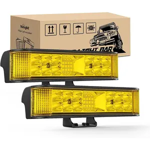 Nilight 2PCS 6.5in Amber Glow Side Shooter LED Light Bar Pods - 60W Weatherproof Flood Spot Beam Combo, Aluminum Alloy Auxiliary Off Road Lights for Trucks, Auxiliary Lights