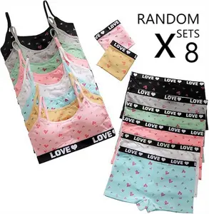 SIETEROSA 8pcs , Teen Girl Printed Bra & BriefSet-Random Color Assortment , Seamless Underwear Set, Cotton Underwear, Boxer Briefs Panties