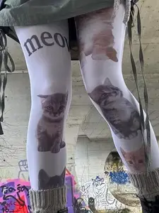 Spring and Autumn Cute Cat Women Thigh Highs Pantyhose Y2K Style Casual Daily Socks Fashionable Elastic Tight Pants Comfortable and Easy to Wear Socks Gift for Friends