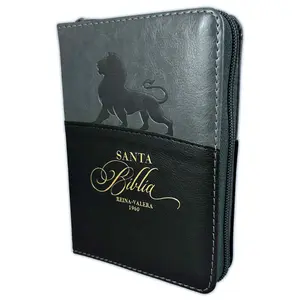 Bible in Spanish Pocketsize with Zipper Reina Valera 1960 with Index Imitation Leather Lion Gray - The lion of the tribe of Judah