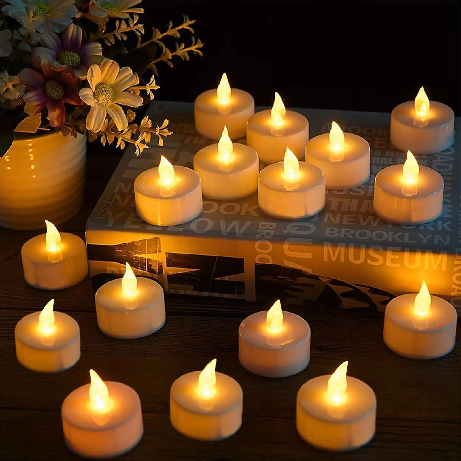 battery operated 24 pack flameless LED tea light candles flickering decorative lights for wedding proposal holiday table decor