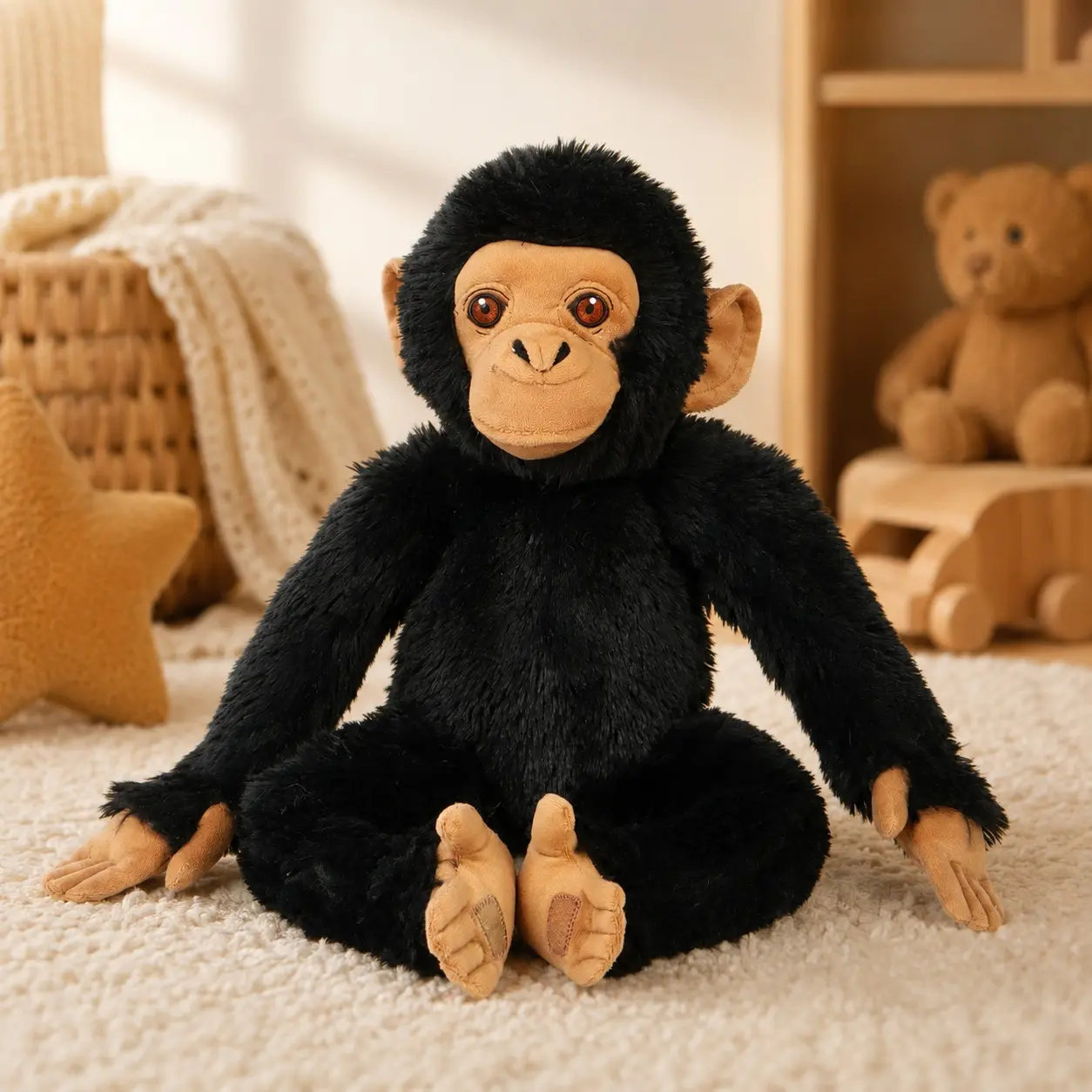 Realistic Long Limbs Chimpanzee Plush Toy, Cute Black Monkey Stuffed Animal | Jungle Themed Soft Plush, Soft Furry Collectibles, Sleep Buddy & Sofa Decor, Emotional Support Companion, Soft Cuddly Gift for Kids, Teens