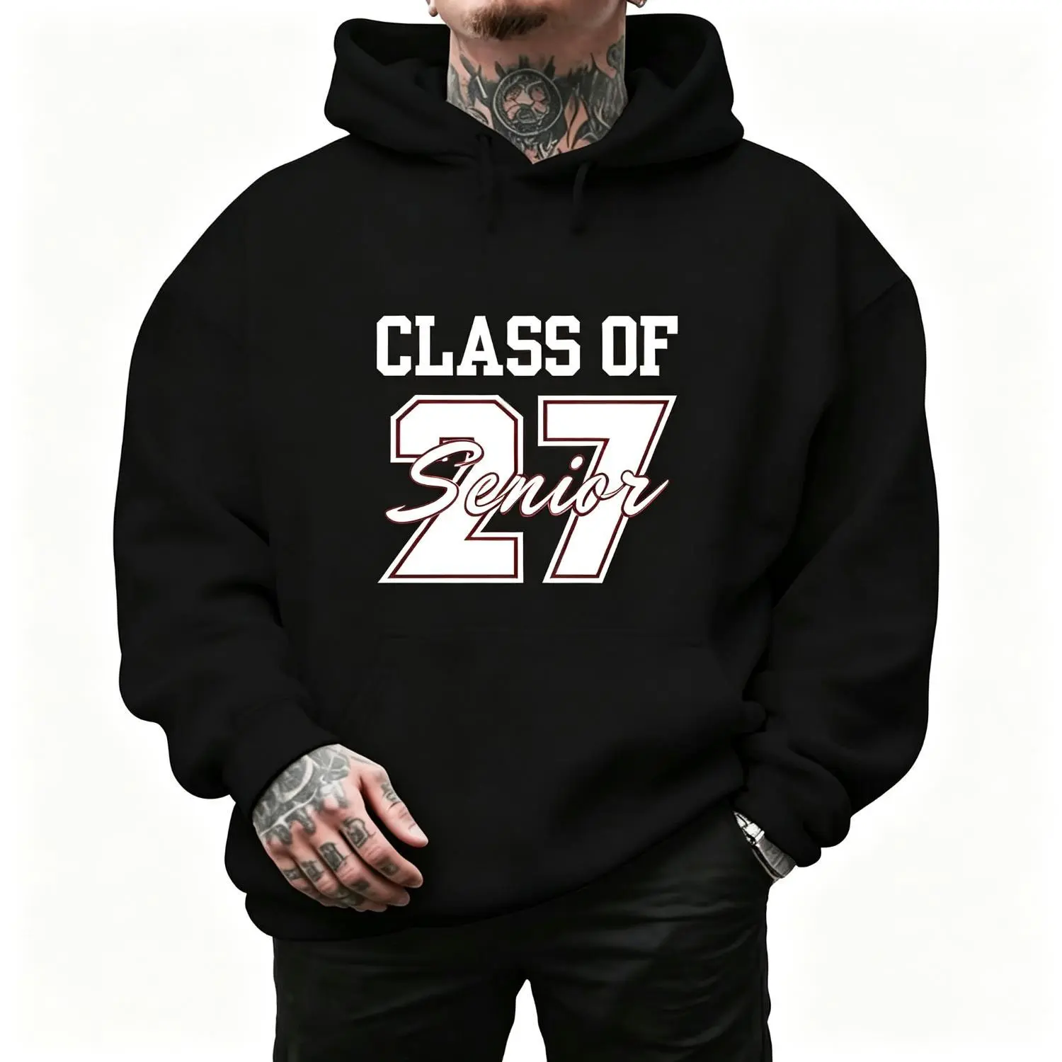CLASS OF 27 Senior Letter Print Pattern Letter Hoodie Sweatshirt Mens Womens Pocket Fleece Hooded Pullover Casual Streetwear Vintage College Spirit