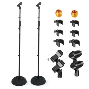 5 Core Mic Stand Floor Heavy Duty Height Adjustable 37.5-70 Inch Microphone Stands 2Pcs Pedestal Round Base Soporte De micrófono for Singing On Stage Studio - MS RBP5 2PCS