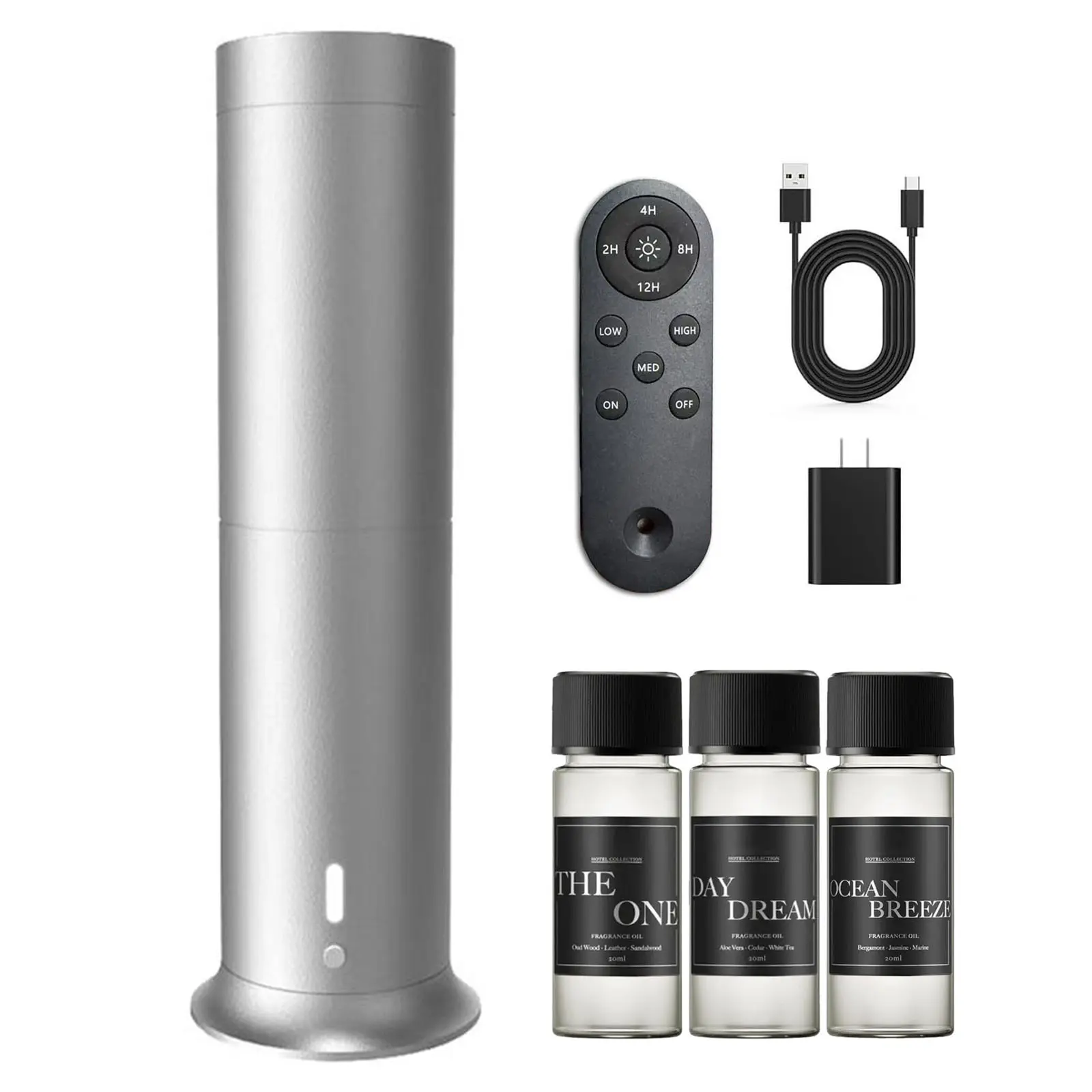 Silent Wireless Aroma Diffuser - USB-Rechargeable with USB Port, Remote Control, 3 Scents, Adjustable Hypoallergenic Liquid Automatic Pump Scented Oil Diffuser, Eco-Friendly for Home & Office (1000 Sq Ft)