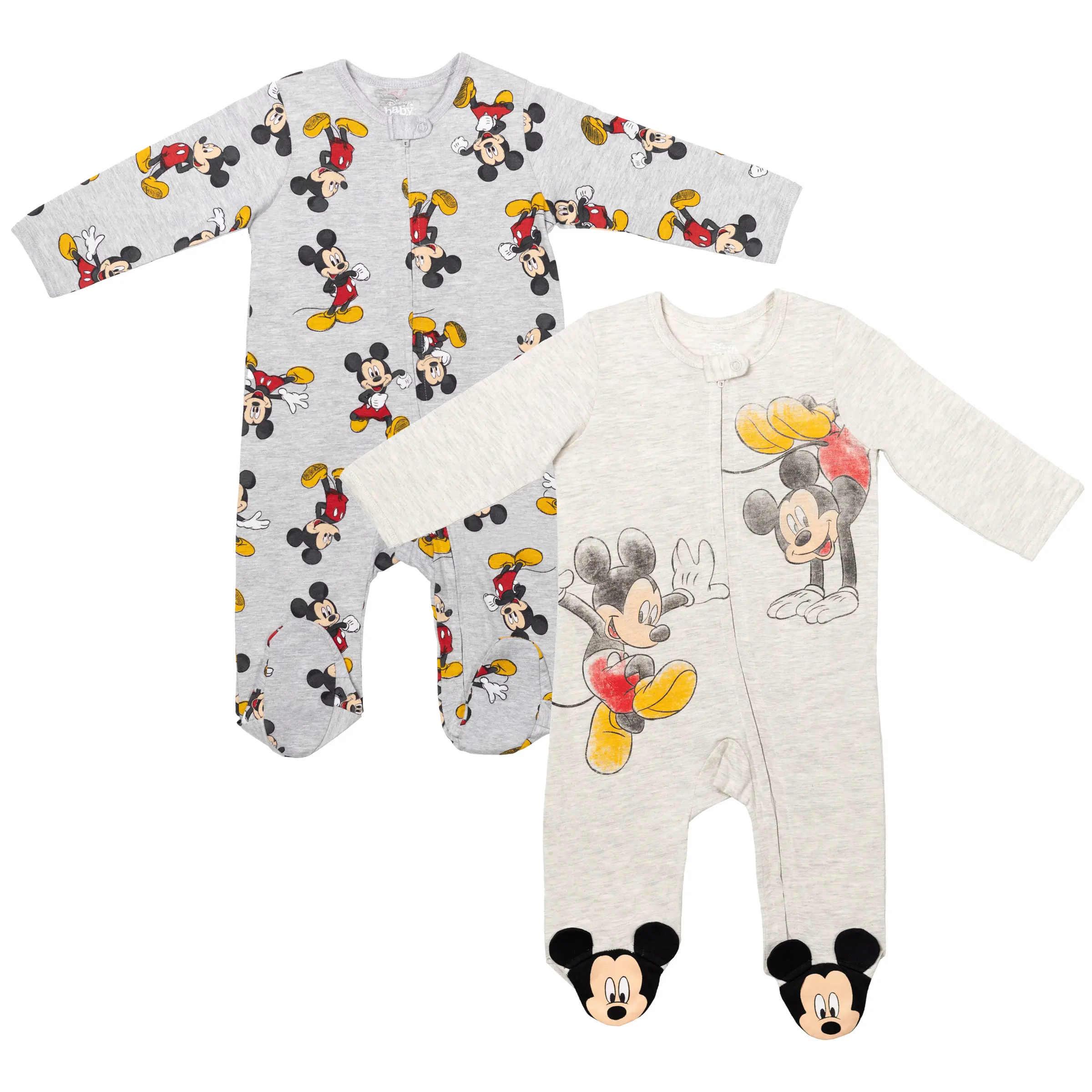 Disney Mickey Mouse Baby Boys' 2-Pack Footed One-Piece Sleep N' Play Newborn to Infant