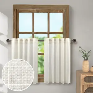 Farmhouse Kitchen Curtains 30 Inch Length Light Airy Breathable Linen Boho Casual Semi Transparent Short Half Window Curtain for Small Bathroom Bedroom 30x30 Cream Ivory