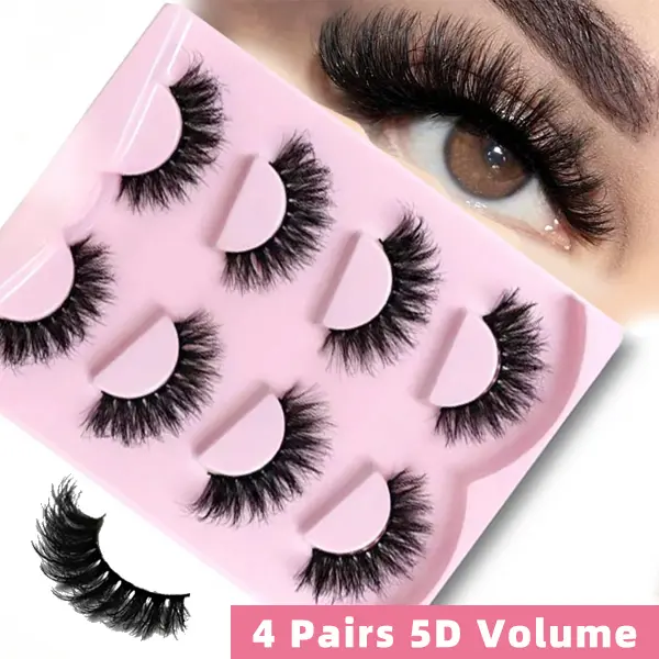 4 Pairs 5D Volume False Eyelashes, Fluffy Russian Big Curling Imitation Mink Hair Eyelashes Strip Lashes, Lashes, Eyelashes, Fake Lashes