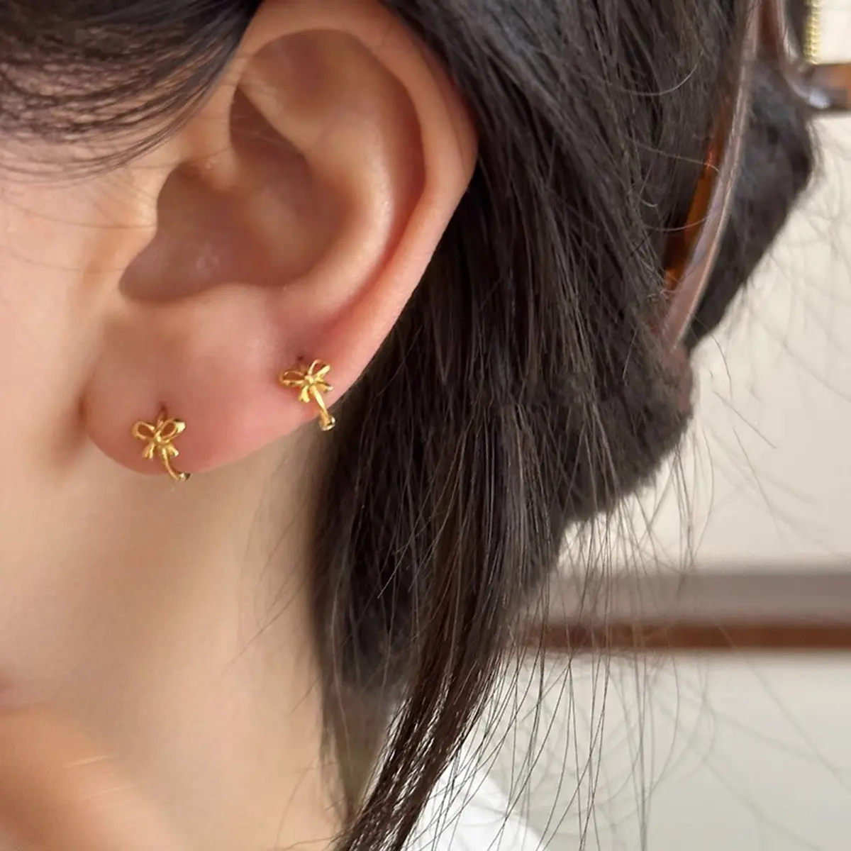 Bowknot earrings golden/silver earrings for pierced ears, daily wear gifts for women