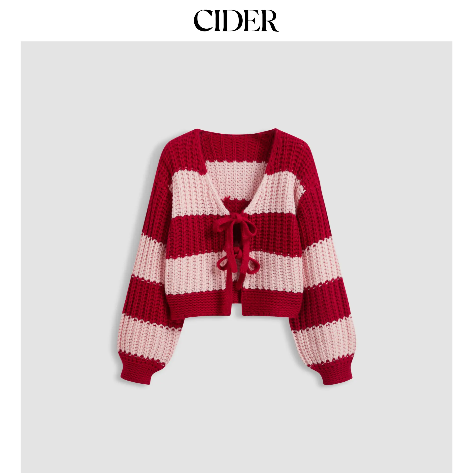 Women's Casual Striped Knit Cardigan Sweater, Long Sleeve V-Neck Top with Tie-Front Closure Knitwear