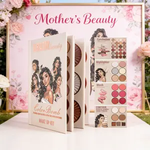 Four-layer all-in-one makeup book: complete your base to eye makeup in one stop, precisely covering seven core cosmetics: eyeshadow, highlighter, blush, eyebrow powder, contour, brightening, and face powder, Palette Set