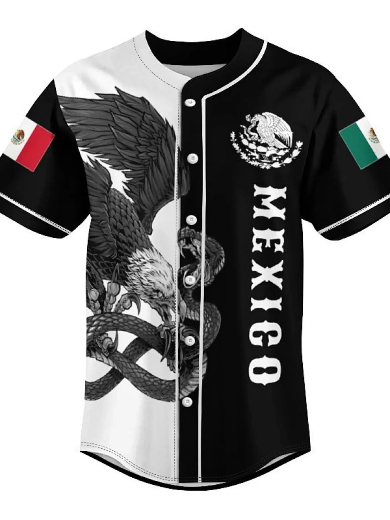 Mexican Heat Baseball Jersey, Green and White Sporty Design with Contrast Buttons, Slim-Fit Fan Sportswear Top for Fans and Casual Wear