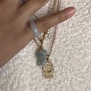 Natural white light green jade ring