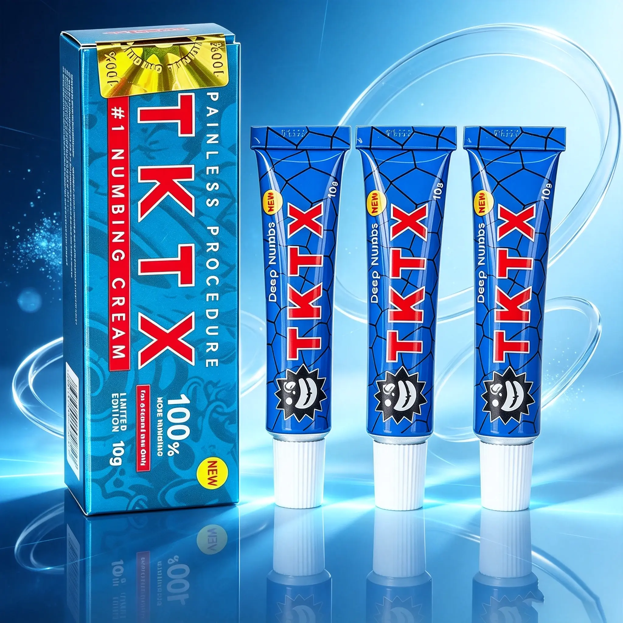TK-TX  Blue Deep Numbing Cream 10g, Painless Topical Anesthetic Cream for Tattoo, Piercing, Microblading, Laser Treatment, Permanent Makeup, Long Lasting Skin Numbing Ointment for Cosmetic Procedures.