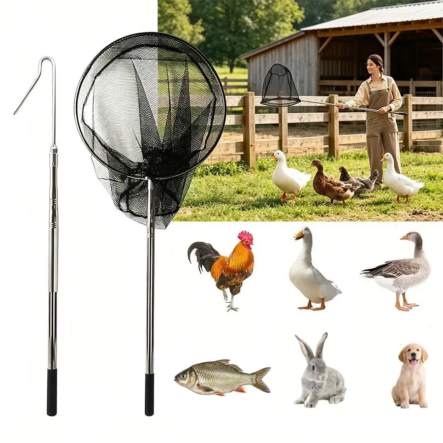 Backyard Chicken Owner Essential Tool - 3PCS Telescopic Poultry Catch Net, Heavy Duty Chicken Catcher with Extendable Long Handle, Non-Slip Grip for Chickens, Ducks, Turkeys & Small Farms