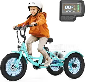 MOONCOOL Electric Tricycle for Youth, 35 Miles 16IN 3.0 Fat Tire Electric Trike, 3 Wheels Electric Bicycle Bikes, 250W Aluminum Frame Electric Tricycle Etrike with Removable Battery and Basket