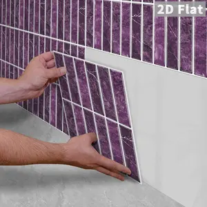 10PCS/Color Box GST Purple Marble Effect Subway Tile PE Foam Tile Stickers, Waterproof Oil-Proof Shockproof Wear-Resistant Peel & Stick Wall Decals for Kitchen Bathroom Bedroom Office Indoor Renovation Decor