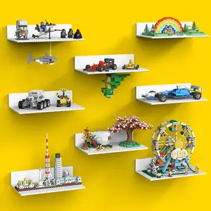 Dual-Sided Large Floating Shelves, 11.3x6.3 Inch Display Shelf Compatible with LEGO Minifigures & Building Bricks, 36x20 Studs Wall Mount Shelves, ABS Display Shelves for Toy Brick Storage and Room Decor, for Medium & Large Brick Builds, White