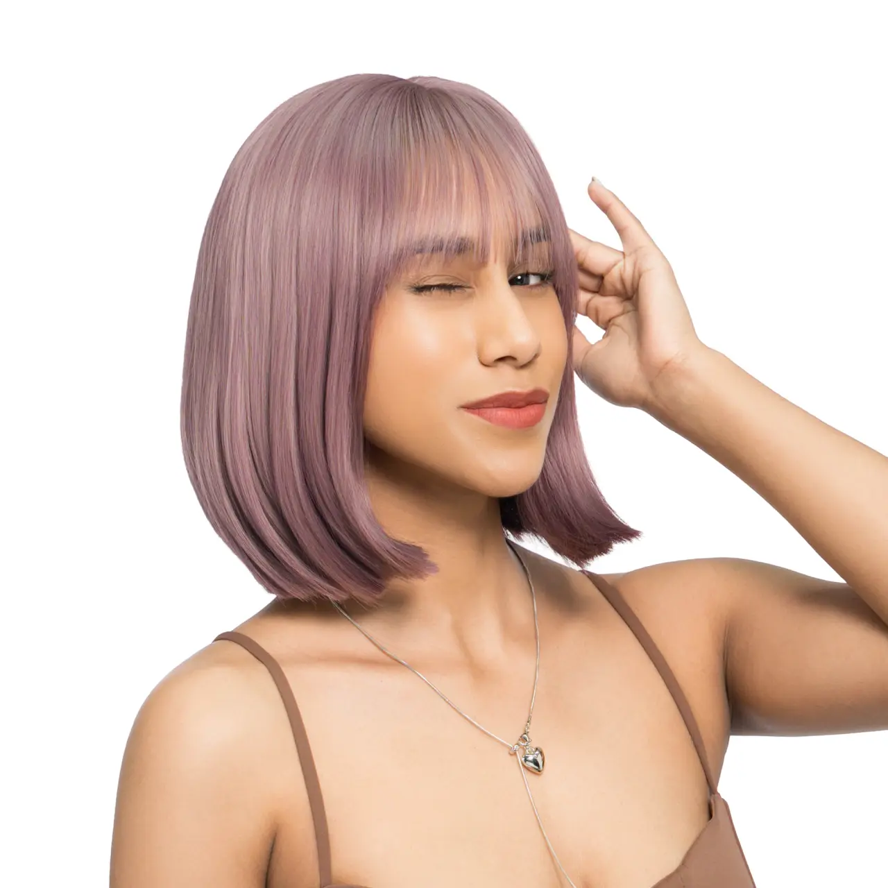 13-Inch Light Plum Bubblegum Purple Straight Subtle A-Line Long Bob Synthetic Wig | 【Heat Resistant】【Cap Included】 | 52FSGB