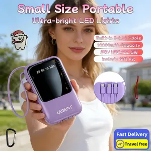Mini Cute 5V2A Fast Charging Portable Power Bank 10000mAh | Compact, Built-in 4 Cables, Vibrant Colors, Ultra-bright Dual LED Light, Outdoor Travel Battery Packs, Smart Digital Display, Perfect for iPhones, Great Gift