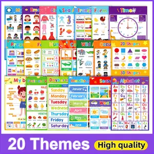 20-Piece Educational Posters Set, Time Fruits Colors Animals Body Learning Charts, Home Decor Classroom Wall Art, Back-To-School Supplies