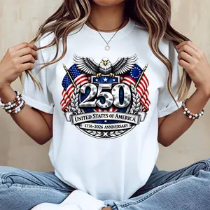American Eagle 250 United States Of America 1776 2026 Anniversary Print T Shirt White Casual Loose Fit For Everyday Wear And Sports Activities