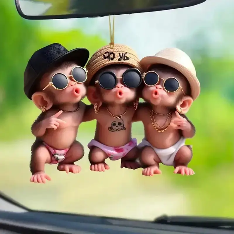 3D Personalized Acrylic Monkey Pendant, Cartoon Christmas Hanging Ornament, Cute Monkey Car Rearview Mirror Charm, Custom Xmas Tree Decor, Festive Holiday Animal Decor Gift For Drivers & Monkey Lovers