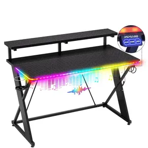 RSPGAME 43" Music Sync LED Gaming Desk,X-Shape Ergonomic Monitor Stand Gamer Table,PC Desk with Dynamic Lighting,Color Changing Office Desks,Black Racing