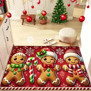 Christmas Gingerbread Print Non-Slip Soft Washable Carpet, Home Decor Rugs, Festival Home Decor Gift Rug for Entryway Living Room Bedroom Kitchen Laundry Room