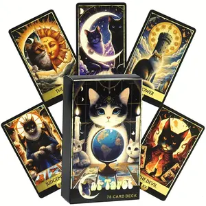 78pcs Unique Hand-Drawn Whimsical Cat Tarot Cards Deck, Perfect for Beginners & Experienced Readers, Ideal Gift for Cat Lovers & Spiritual Enthusiasts, Guidance