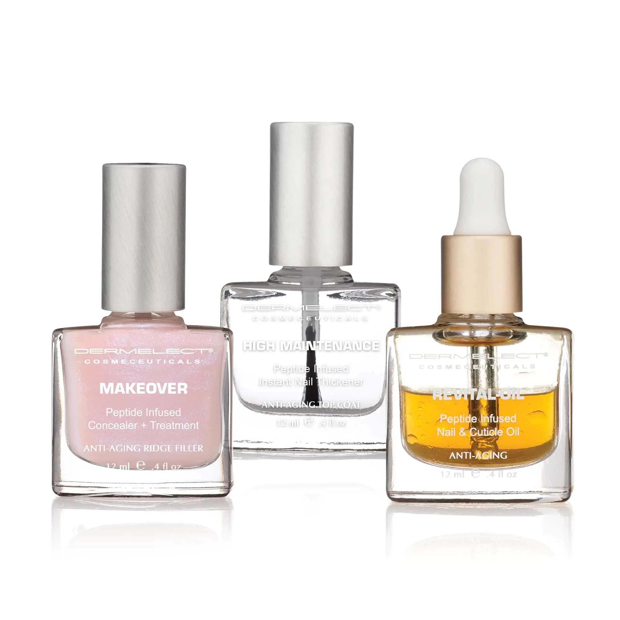 Dermelect Conceal + Condition Nail Treatment Kit – 3-Step Nail Strengthening System with Ridge Filler, Nail Thickener Top Coat & Cuticle Oil for Damaged, Weak, Ridged Nails