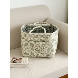 Floral Pattern Foldable Storage Basket Cotton Fabric Laundry Basket For Clothes Toys Blankets Car Trunk Backseat Organizer Machine Washable For Bedroom Bathroom Living Room