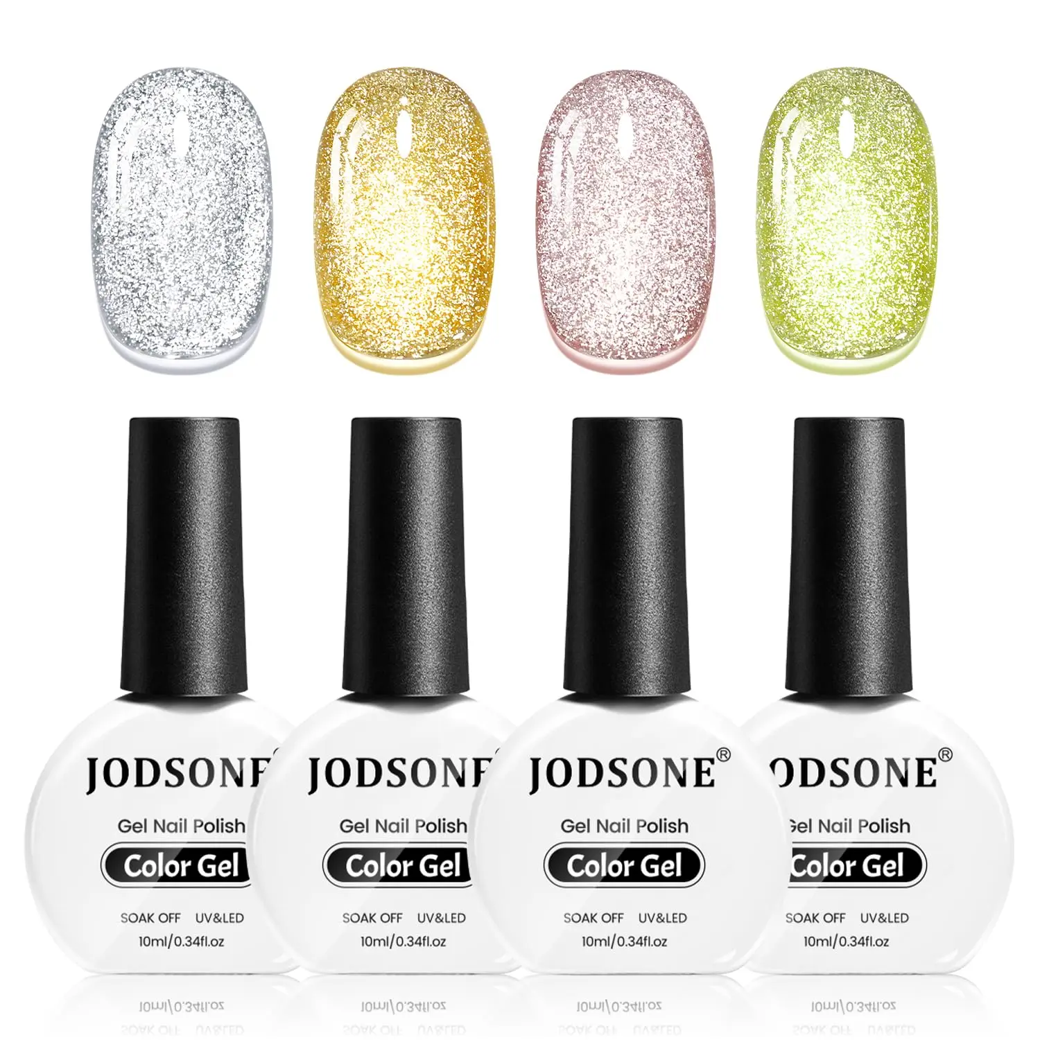 JODSONE Cat Eye Gel Nail Polish Set with Magnet, 4 Colors 10ml Glitter Magnetic Gel for U V/LED Curing DIY Nail Art Salon Gift - CAT11-CAT14